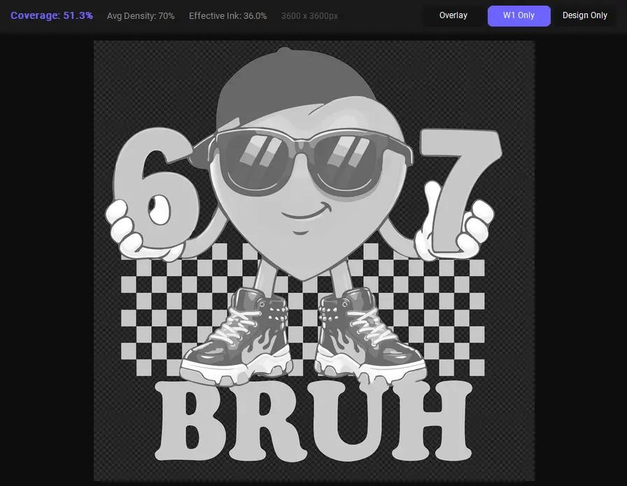 White Ink Viewer showing coverage percentage and layer preview